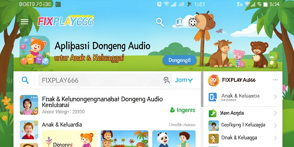 Antarmuka FIXPLAY666 yang ramah anak untuk mendengarkan dongeng.