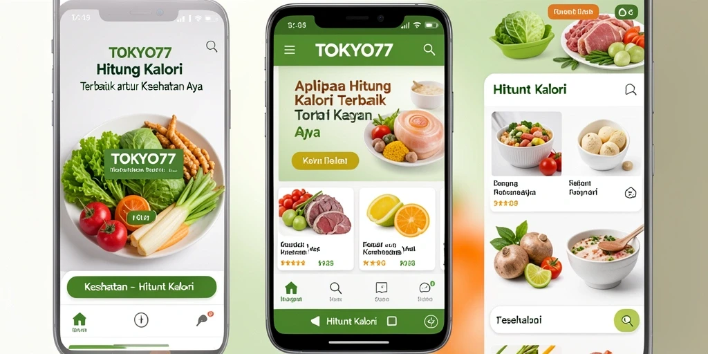 Tampilan antarmuka aplikasi TOKYO77 untuk menghitung kalori makanan.