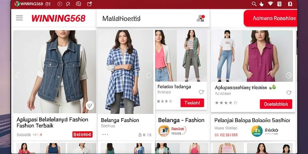 Antarmuka aplikasi WINNING568 menampilkan berbagai produk fashion dengan jelas.