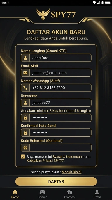 Panduan Registrasi Akun Baru spy77 untuk Android